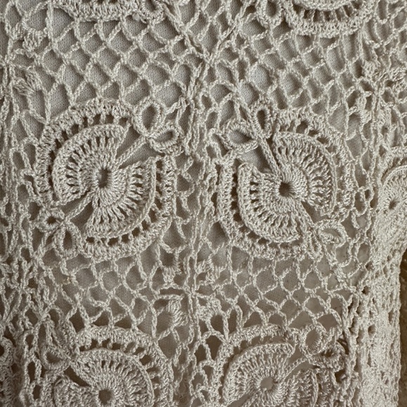 Vintage 1970s Hand Crocheted Open Knit Button Front Short Sleeve Cardigan Top M? - Picture 12 of 12